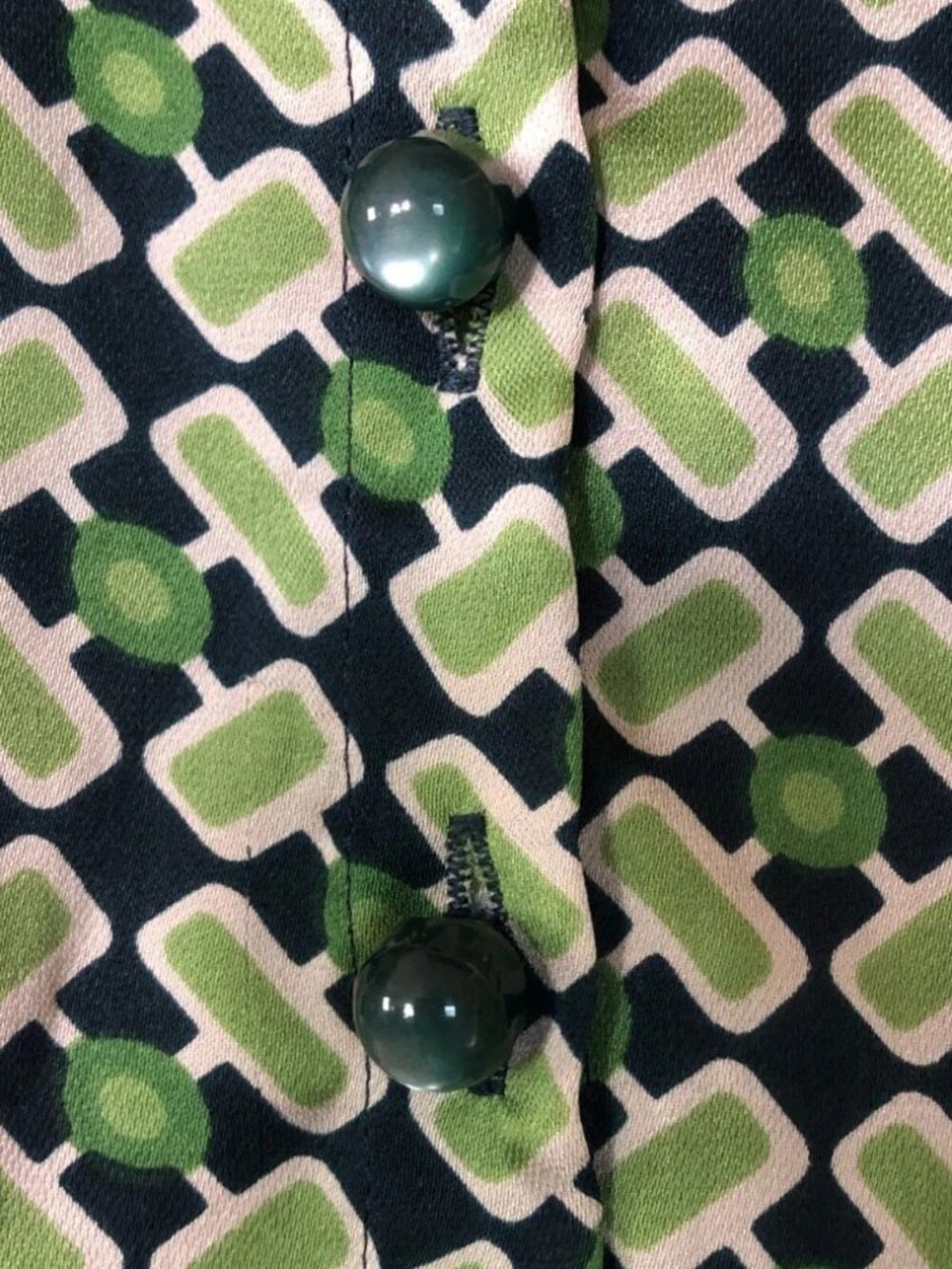 Y2K Banana Republic Short Sleeve Green Geometric Blouse Top Size M - Picture 7 of 16